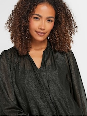 M&Co Black Frill Collar Shimmer Blouse - Image 4 of 5