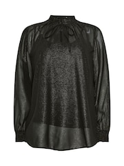M&Co Black Frill Collar Shimmer Blouse - Image 5 of 5
