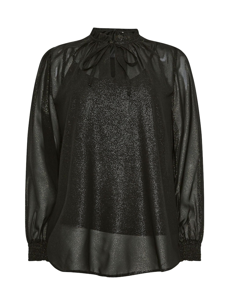 M&Co Black Frill Collar Shimmer Blouse - Image 5 of 5