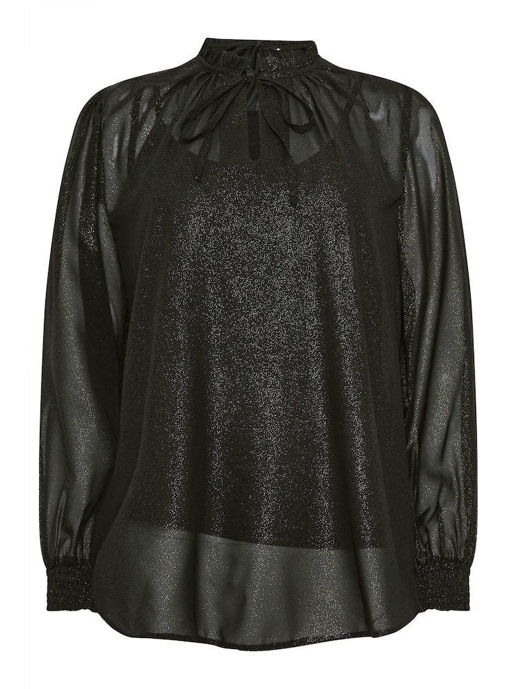 M&Co Black Frill Collar Shimmer Blouse - Image 7 of 7 M&Co Black Frill Collar Shimmer Blouse - Image 7 of 7