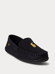 Polo Ralph Lauren Black Brenan Pony Player Dress Suede Slippers - Image 2 of 4