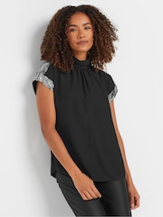 M&Co Black Sequin High Neck Blouse - Image 1 of 5