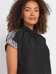 M&Co Black Sequin High Neck Blouse - Image 4 of 5