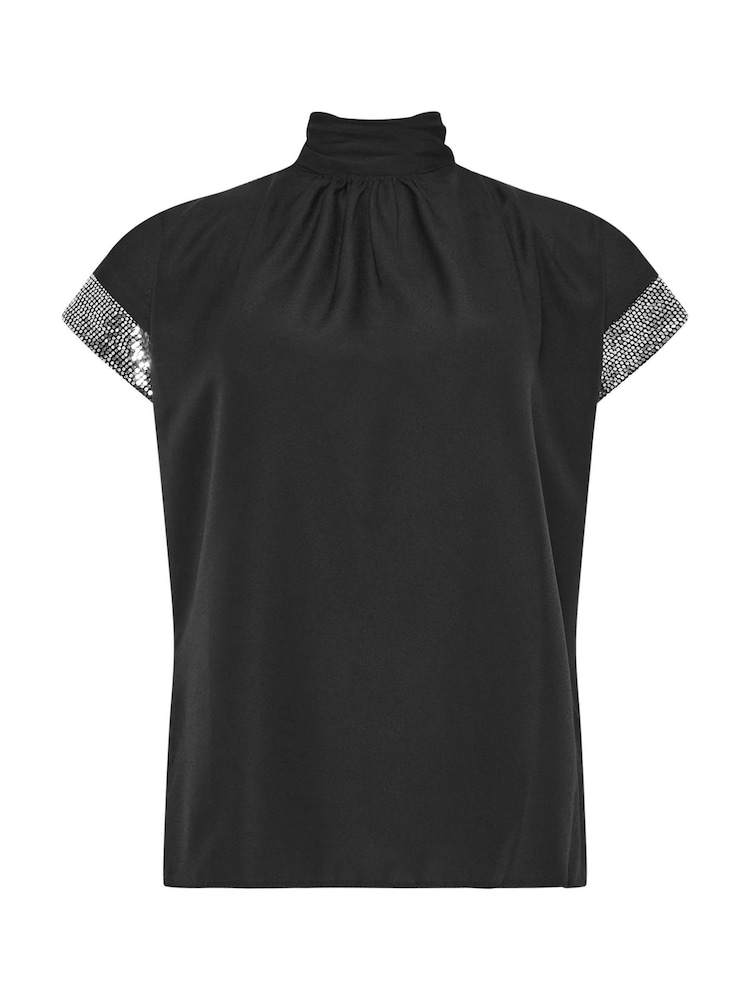 M&Co Black Sequin High Neck Blouse - Image 5 of 5