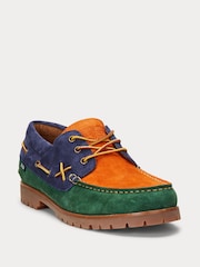 Polo Ralph Lauren Blue/Orange Ranger Suede Contrast Panelling Boat Shoes - Image 2 of 4