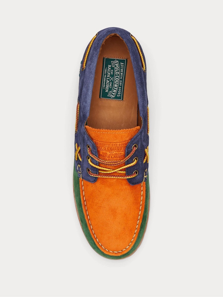 Polo Ralph Lauren Blue/Orange Ranger Suede Contrast Panelling Boat Shoes - Image 4 of 4