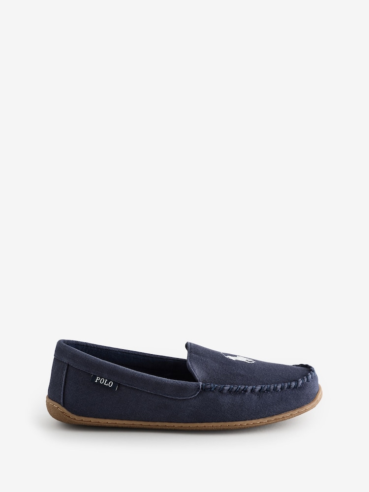 Polo Ralph Lauren Blue Brenan Pony Player Dress Suede Slippers - Image 1 of 4