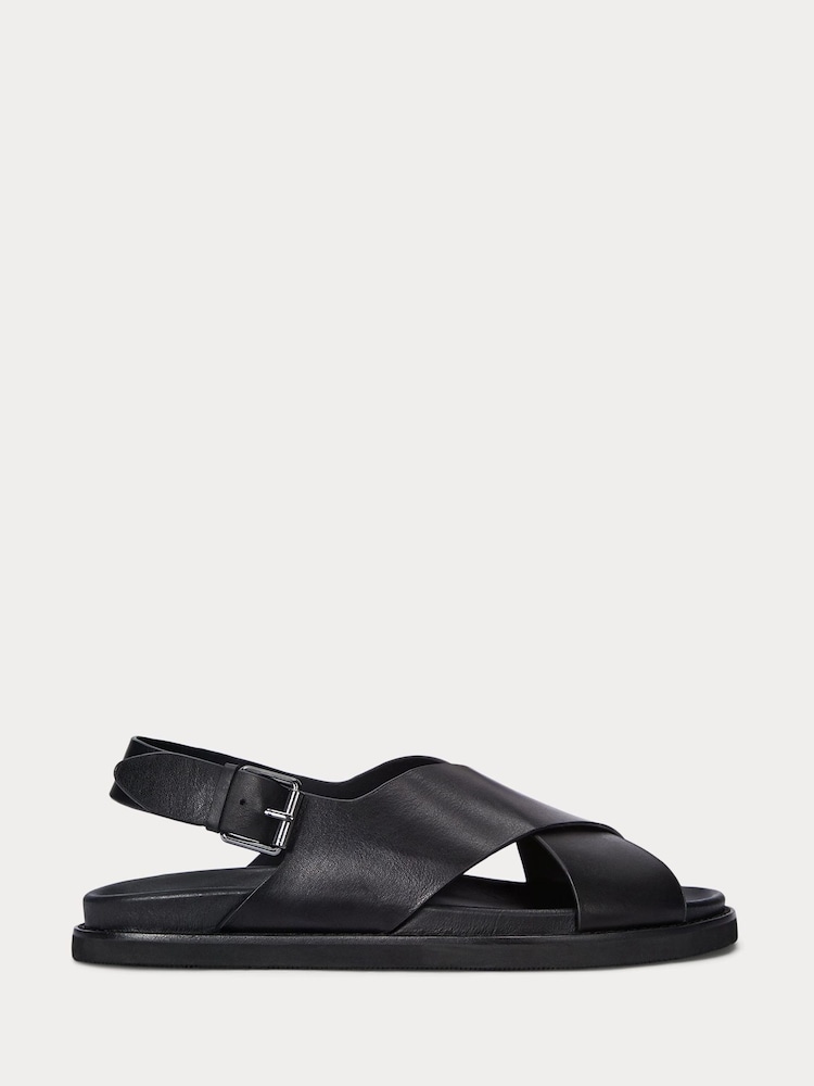 Polo Ralph Lauren Black Zane Leather Cross Strap Sandals - Image 1 of 4