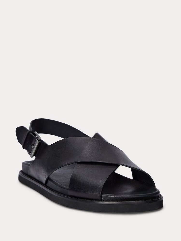 Polo Ralph Lauren Black Zane Leather Cross Strap Sandals - Image 2 of 4