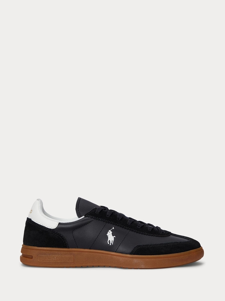 Polo Ralph Lauren Black Heritage Court Retro Suede Gum Sole Trainers - Image 1 of 4