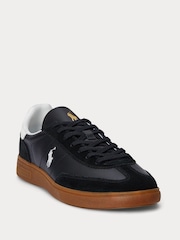 Polo Ralph Lauren Black Heritage Court Retro Suede Gum Sole Trainers - Image 2 of 4