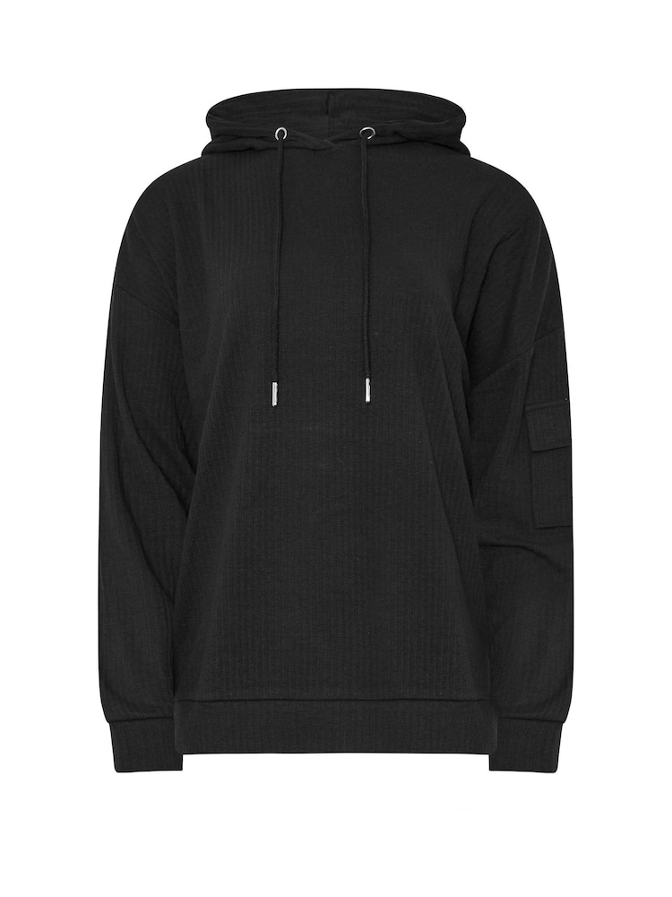 Long Tall Sally Black Ribbed Cargo Hoodie - Image 5 of 5