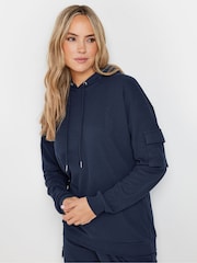Long Tall Sally Blue Ribbed Cargo Hoodie - Image 5 of 6