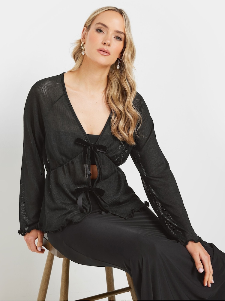 Long Tall Sally Black Velvet Bow Tie Front Top - Image 1 of 6