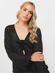 Long Tall Sally Black Velvet Bow Tie Front Top - Image 5 of 6