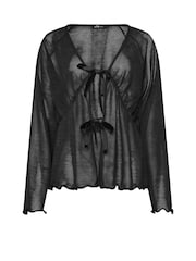 Long Tall Sally Black Velvet Bow Tie Front Top - Image 6 of 6