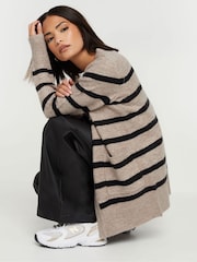 PixieGirl Petite Brown Stripe Midi Cardigan - Image 4 of 5
