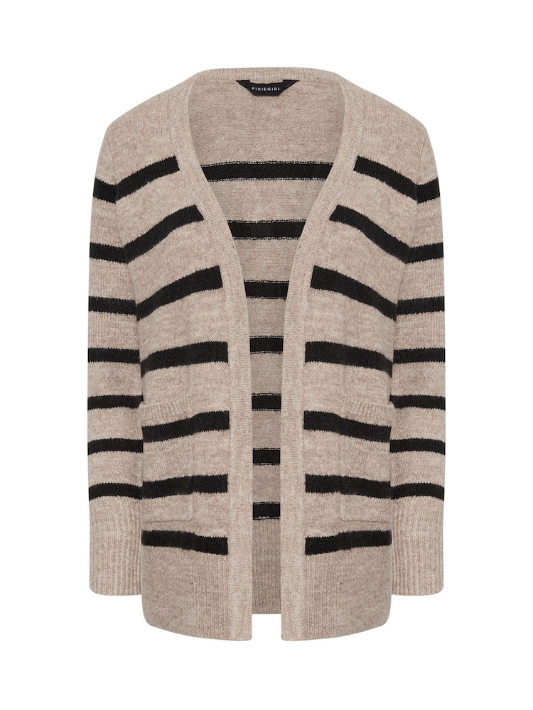 PixieGirl Petite Brown Stripe Midi Cardigan - Image 5 of 5