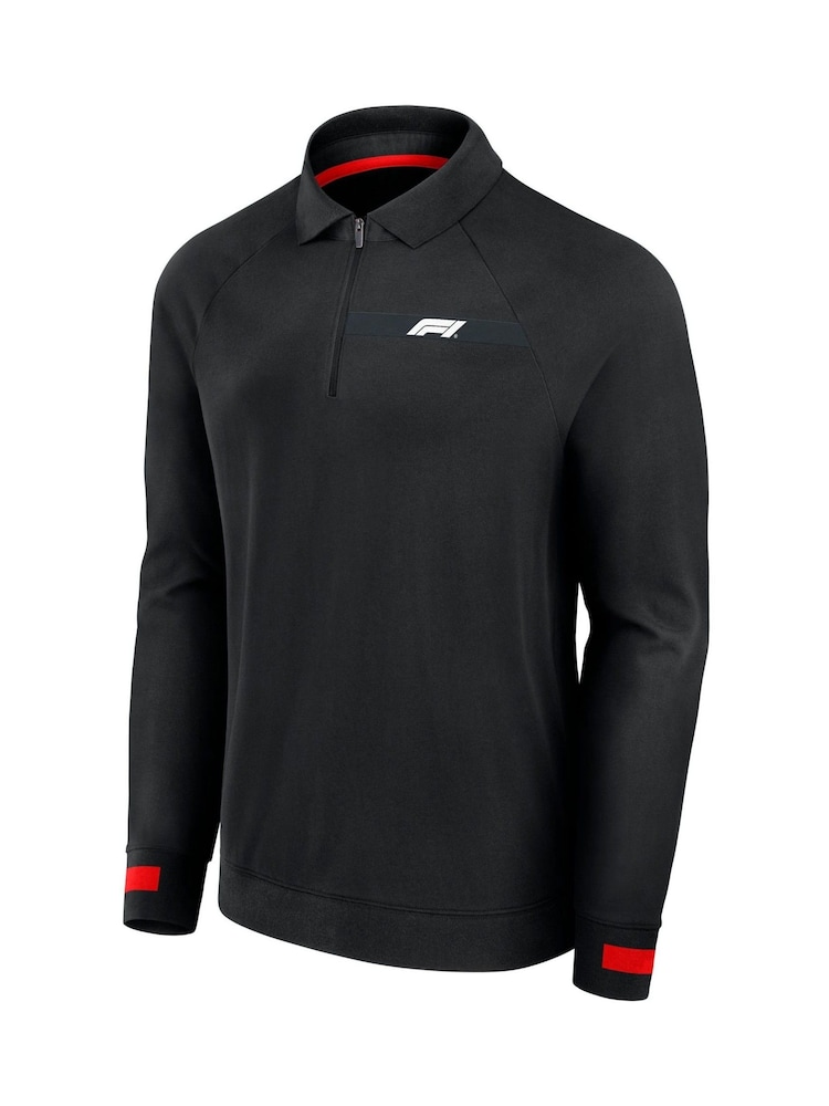 Formula 1 Iconic Long Sleeve 100% Cotton Black Polo Shirt - Bild 2 von 3