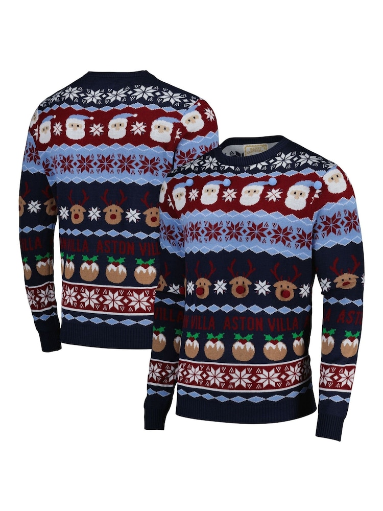 Fanatics Adults Blue Aston Villa Christmas Jumper - Image 1 of 3 Fanatics Adults Blue Aston Villa Christmas Jumper - Image 1 of 3