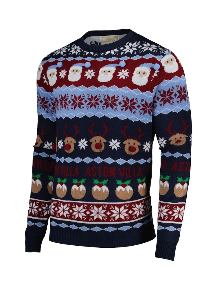 Fanatics Adults Blue Aston Villa Christmas Jumper - Image 2 of 3 Fanatics Adults Blue Aston Villa Christmas Jumper - Image 2 of 3