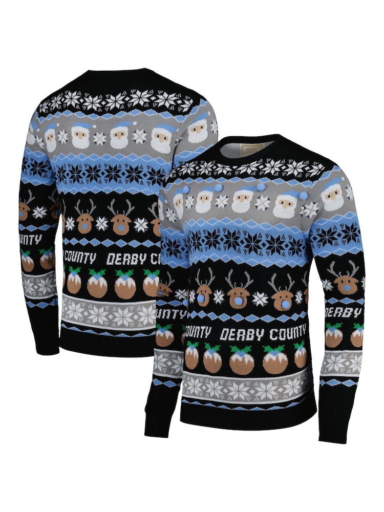 Fanatics Adults Derby County Christmas Black Jumper - Image 1 of 3 Fanatics Adults Derby County Christmas Black Jumper - Image 1 of 3