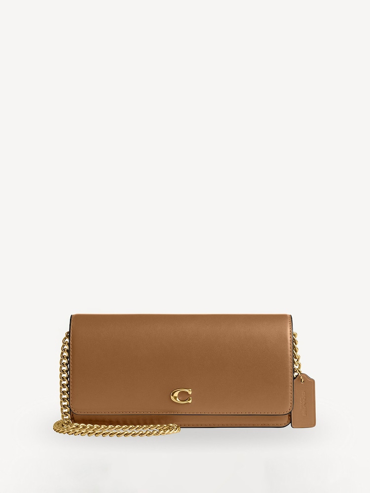 COACH Brown Evie Leather Long Wallet On Chain - Image 1 of 7