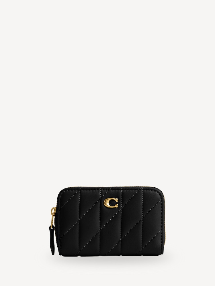 COACH Black Quilted Pillow Leather Zip Around Card Case - Image 1 of 3
