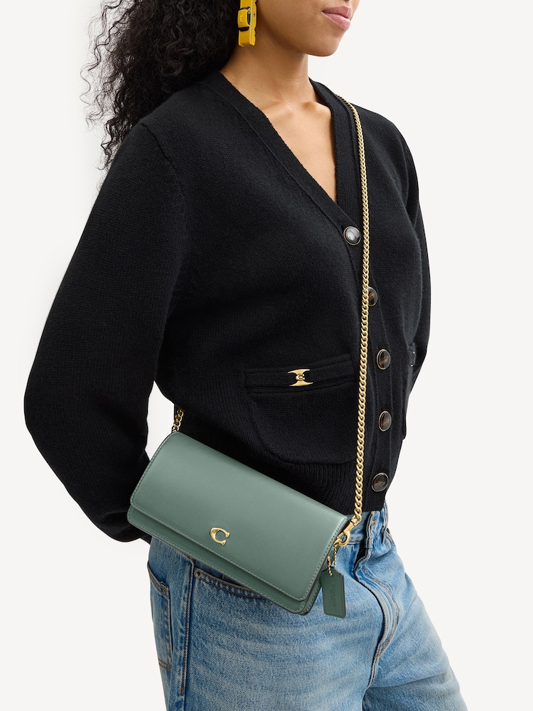 COACH Green Evie Leather Long Wallet On Chain - Image 2 of 6