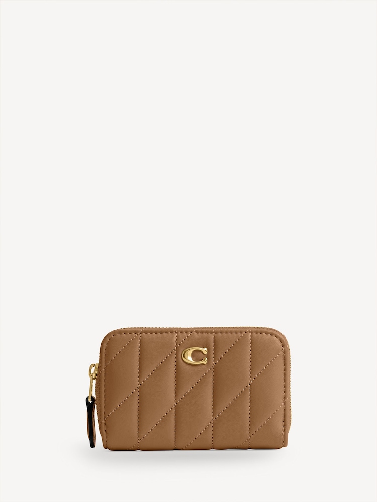 COACH Brown Quilted Pillow Leather Zip Around Card Case - Image 1 of 3