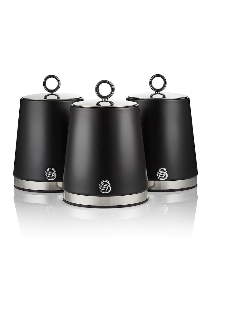 Swan Black Serenity Set of 3 Kitchen Storage Canisters - Image 1 of 11 Swan Black Serenity Set of 3 Kitchen Storage Canisters - Image 1 of 11