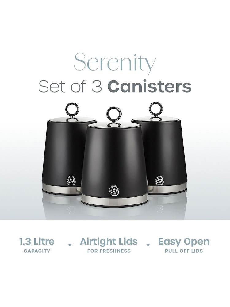 Swan Black Serenity Set of 3 Kitchen Storage Canisters - Image 2 of 11