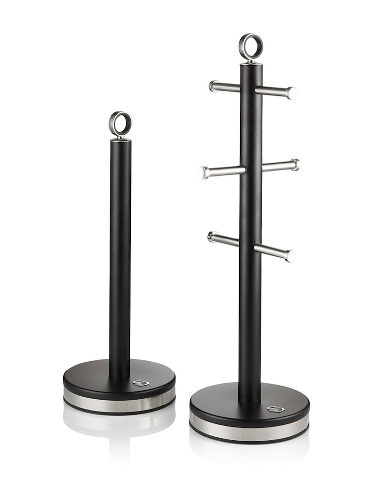 Swan Black Kitchen Towel Pole and Mug Tree Set - Image 1 of 10 Swan Black Kitchen Towel Pole and Mug Tree Set - Image 1 of 10