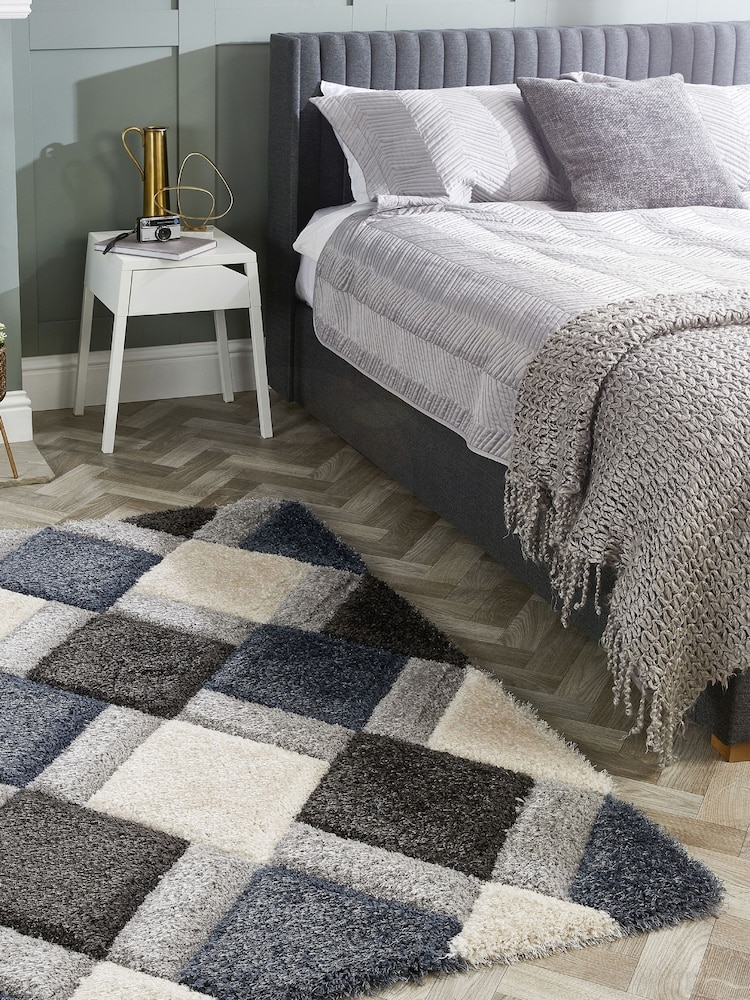 Origin Rug Collection. Blue 3D GEO Shaggy Runner - Image 1 of 4