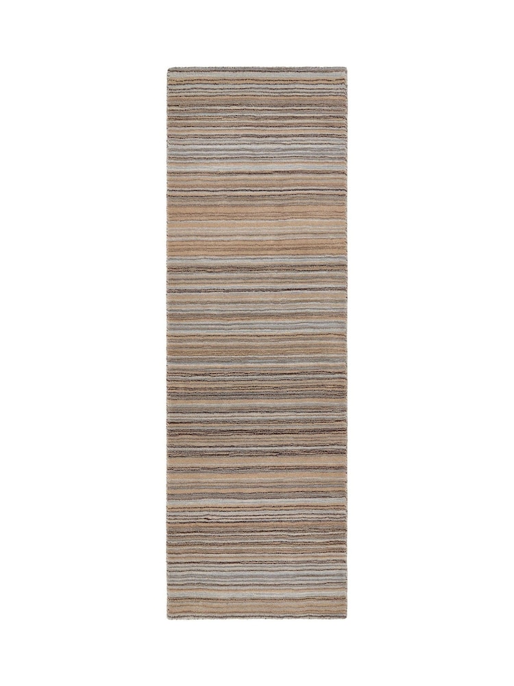 Origin Rug Collection. Beige Fine Stripes Wool Runner - Image 2 of 5