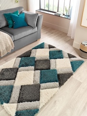 Origin Rug Collection. Teal 3D GEO Shaggy Runner - Image 1 of 5