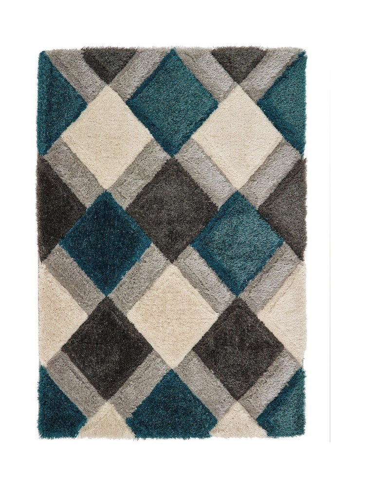 Origin Rug Collection. Teal 3D GEO Shaggy Runner - Image 2 of 5