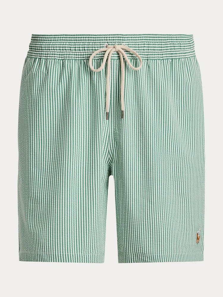 Polo Ralph Lauren Green Leaf Traveler Classic Seersucker Logo Swim Shorts - Image 5 of 5