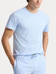 Polo Ralph Lauren Blue Chrome Loungewear All-Over-Pony Jersey T-Shirt - Image 1 of 4