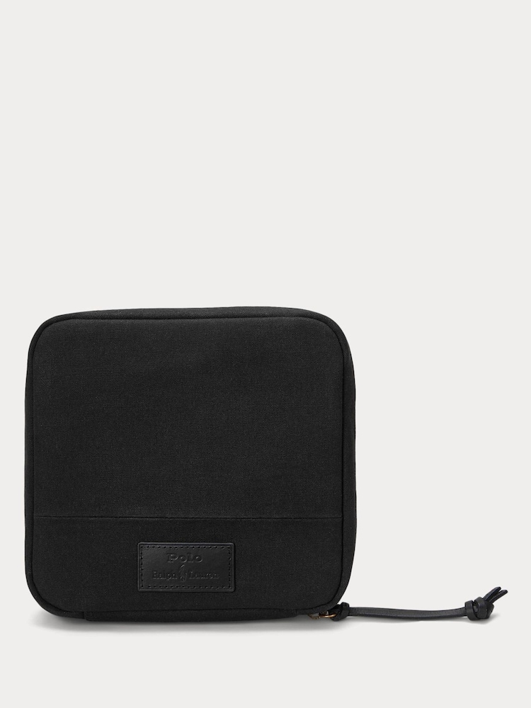 Polo Ralph Lauren Black Canvas Leather Logo Wash Bag - Image 1 of 5