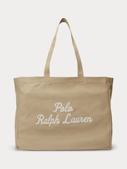 Polo Ralph Lauren Brown Embroidered Logo Canvas Tote Bag - Image 1 of 7