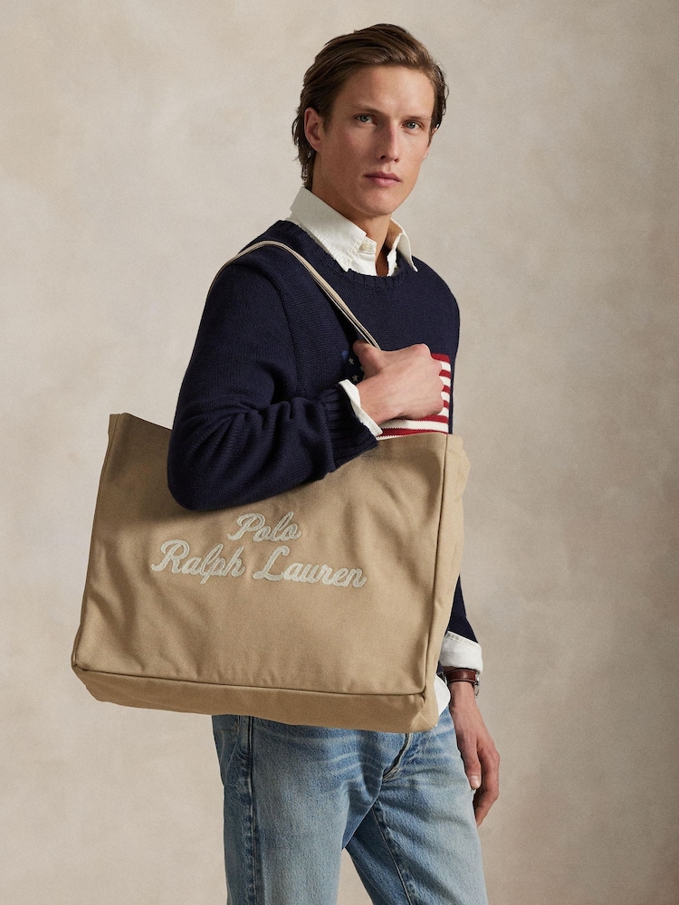 Polo Ralph Lauren Brown Embroidered Logo Canvas Tote Bag - Image 7 of 7