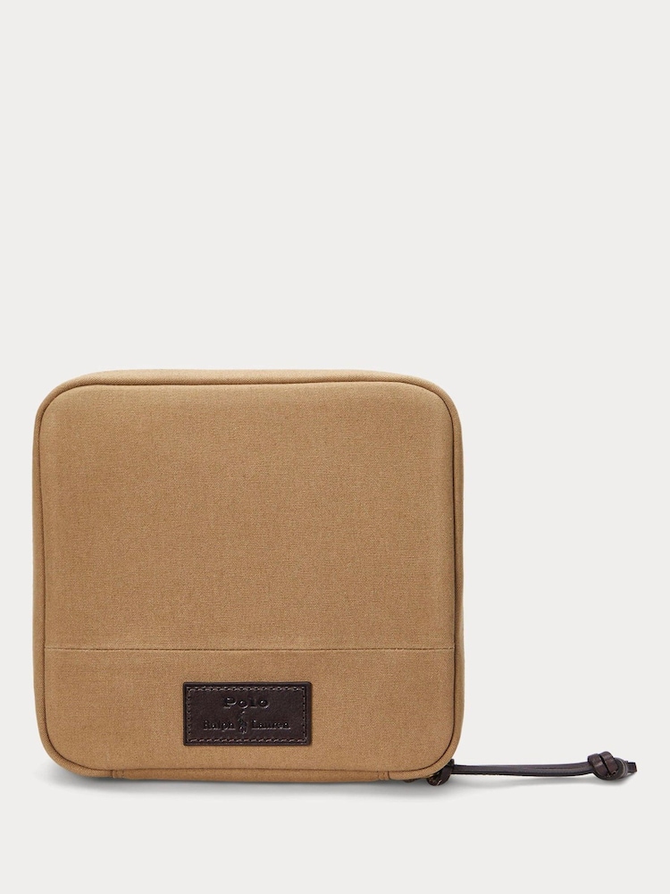 Polo Ralph Lauren Green Canvas Leather Logo Wash Bag - Image 1 of 5