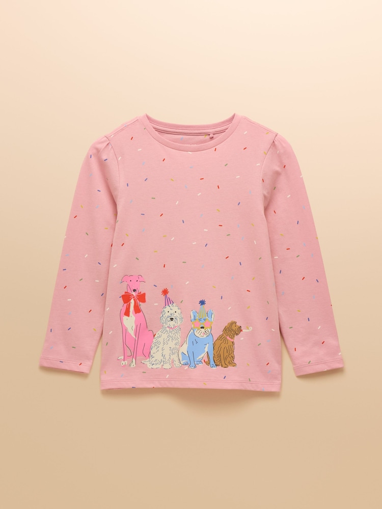 Joules Girls' Ava Pink Screeprint Long Sleeve Top - Image 1 of 6