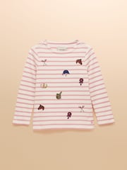 Joules Girls' Harbour Pink & Cream Long Sleeve Jersey Top - Image 1 of 5