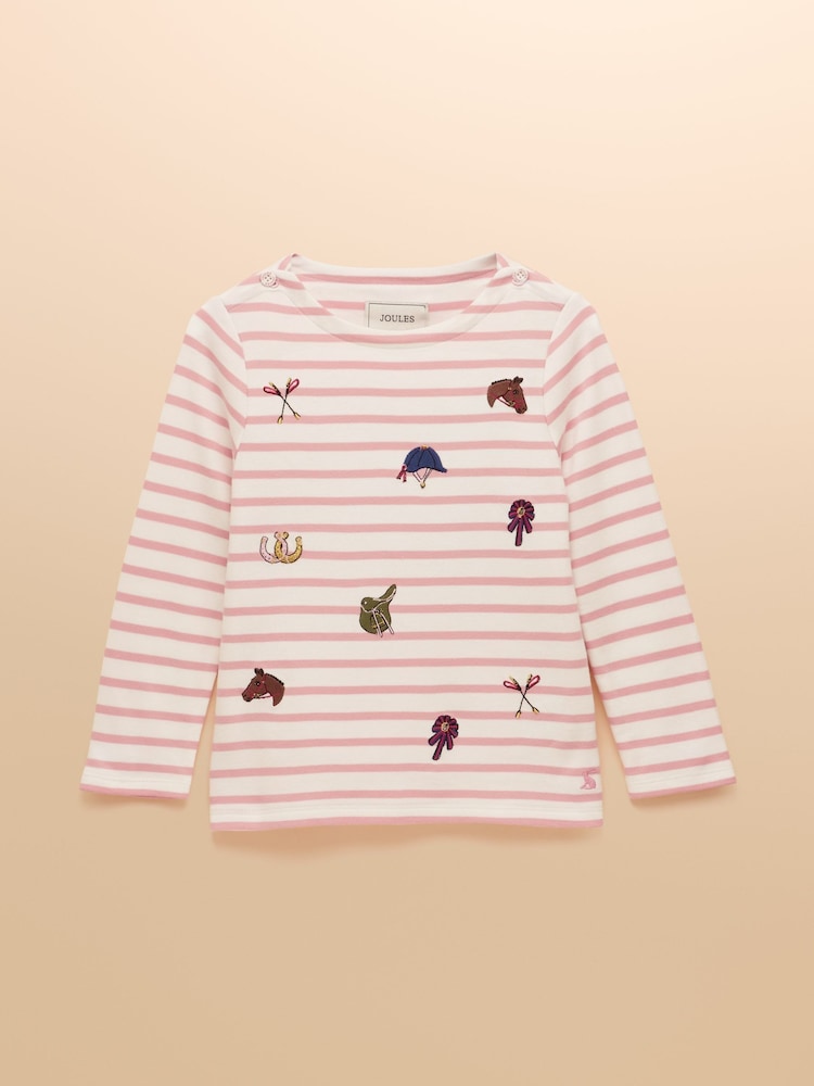 Joules Girls' Harbour Pink & Cream Long Sleeve Jersey Top - Image 1 of 5 Joules Girls' Harbour Pink & Cream Long Sleeve Jersey Top - Image 1 of 5