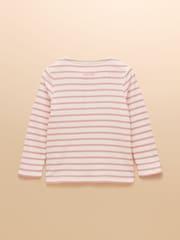Joules Girls' Harbour Pink & Cream Long Sleeve Jersey Top - Image 2 of 5