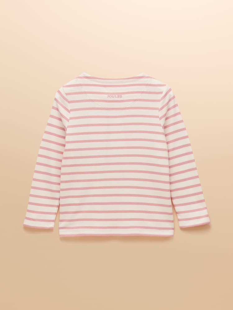 Joules Girls' Harbour Pink & Cream Long Sleeve Jersey Top - Image 2 of 5 Joules Girls' Harbour Pink & Cream Long Sleeve Jersey Top - Image 2 of 5