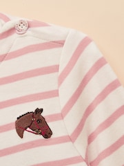 Joules Girls' Harbour Pink & Cream Long Sleeve Jersey Top - Image 4 of 5