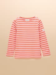 Joules Girls' Harbour Pink and Orange Stripe Long Sleeve Jersey Top - Image 1 of 5